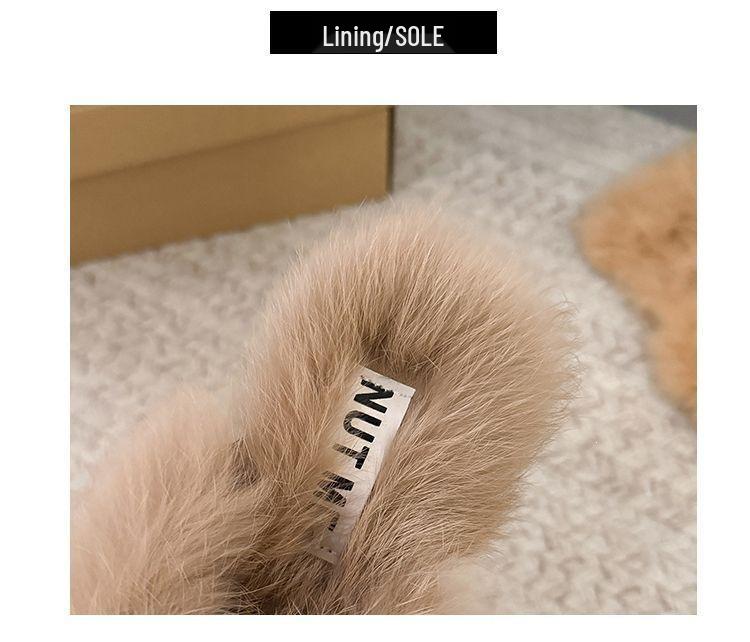Women's Brown Retro Flat-Sole Fluffy Winter Slippers - 2026 Non-Slip Warm Cotton, Outdoor-Ready