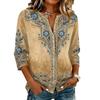 Women's Cotton Linen Printed Shirt with Three-Quarter Sleeves