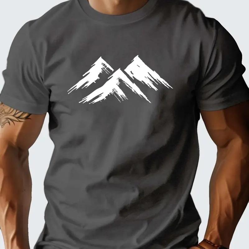 New Summer Men's Fashion T-shirt Mountain Range Printed Men's T-shirt Top