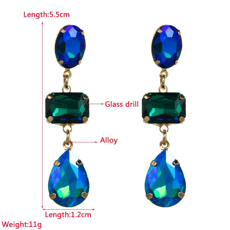 Long Earrings Drop Women Retro Titanium Steel Alloy Pendant Earrings Acrylic Colorful Crystal Rhinestone Geometric Ear Ornaments