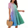 Women Casual Printed Round Neck  Long Dress