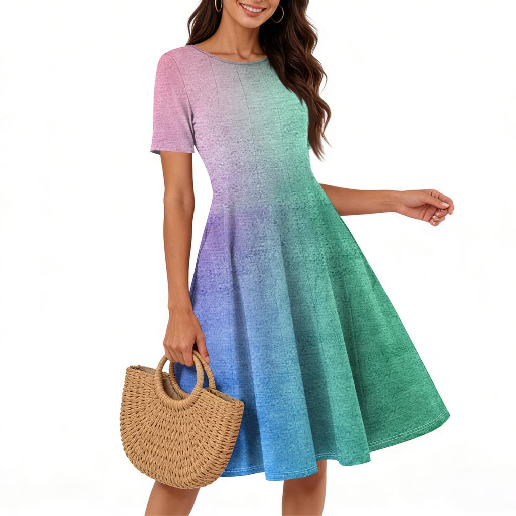 Women Casual Printed Round Neck Long Dress