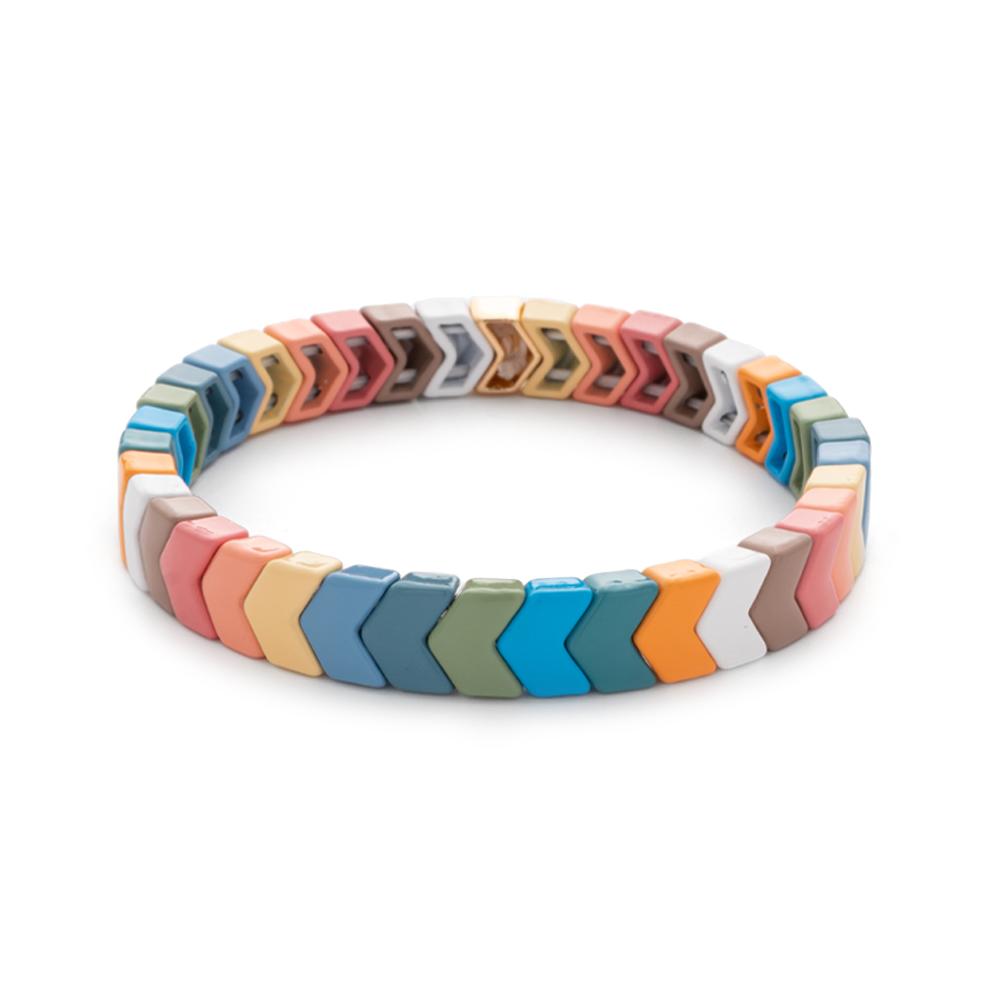 New Fashion Deil Eye Enamel Bangle for Women Colorful Beaded Boho Rectangle Shape Hand Accessory