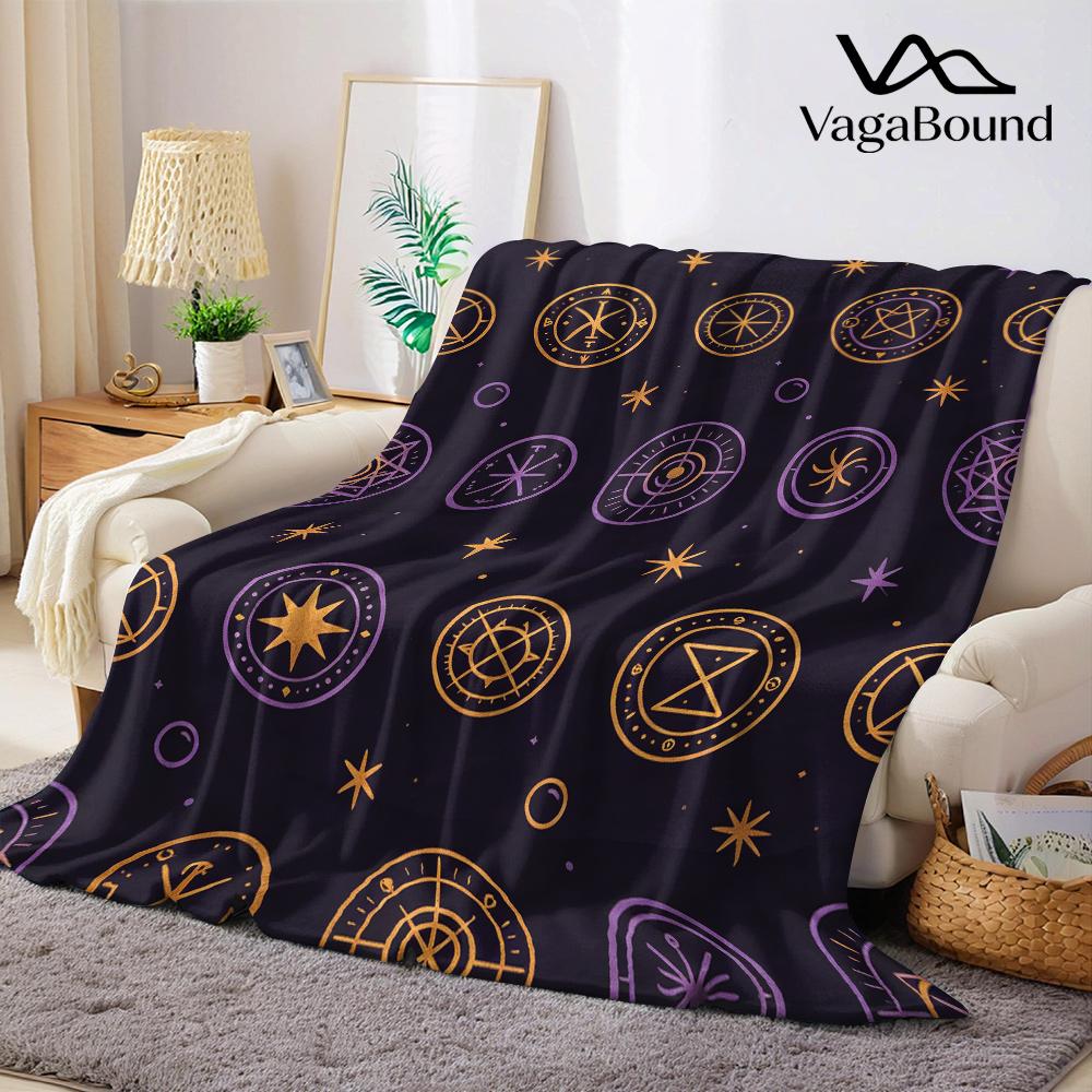 Mystical Occult Sigils Runes Flannel Blanket Warm Soft Halloween Christmas All-Season Couch Decorative Cozy Warm Gift