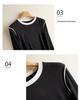 Women's Classic Black & White Color Block Crew Neck Long Sleeve T-Shirt - Spring Collection Wool Acetate Lyocell Base Layer