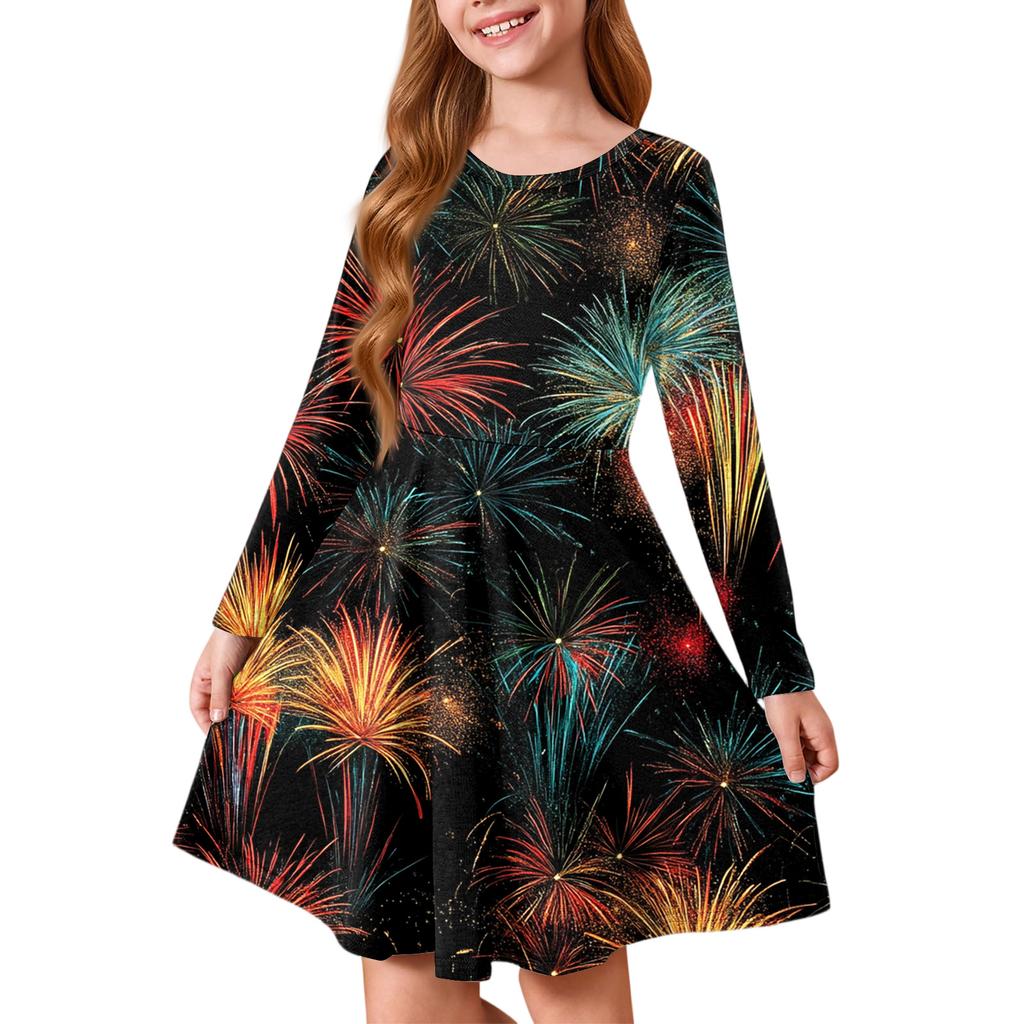 Rochie de Prințesă pentru Fete - Rochie Tip Tricou A-Line cu Mânecă Lungă Ziua Crăciunului