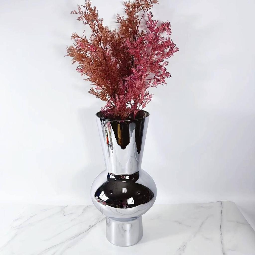 Silver Glass Vase Electroplated Finish Home Decoration for Living Room, Entryway