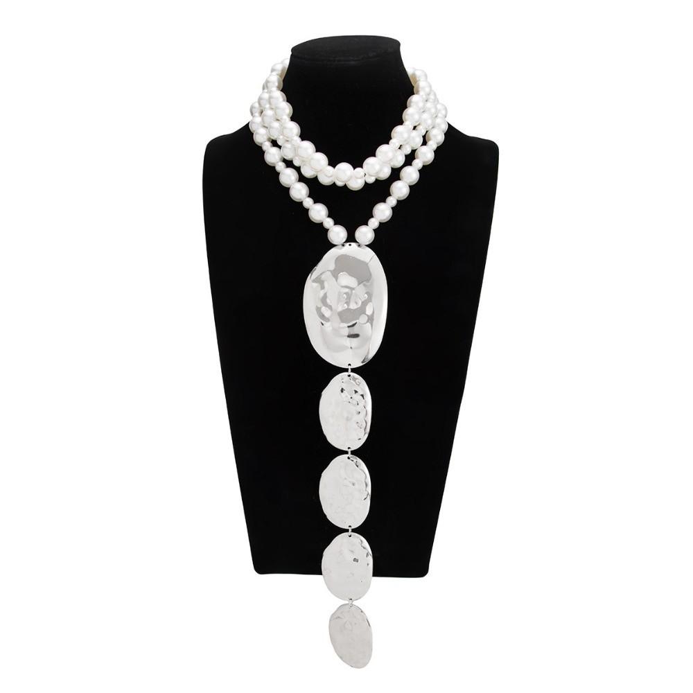 Modischer Imitat-Perlen-Choker Übertriebener Ethnisch-Boho Schmelzmetall-Anhänger Vintage Geometrischer Charme Stil Halskette