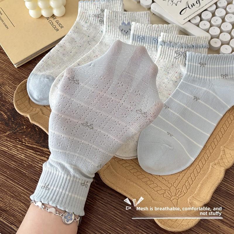 Sock Children's Product - Summer Lightweight Cotton Socks with Antibacterial and Anti-tangling Features, Lace-edged Short Socks, Mesh Short Tube Socks