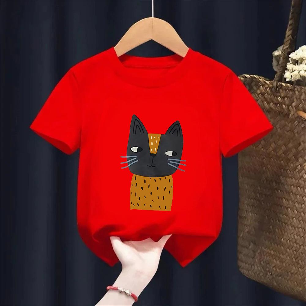 Summer New Chic HandPainted Cat Printing Tshirt Kids Fashion Pure 100Cotton Short Sleeve Basic Tees Casual BoysGirls Tops