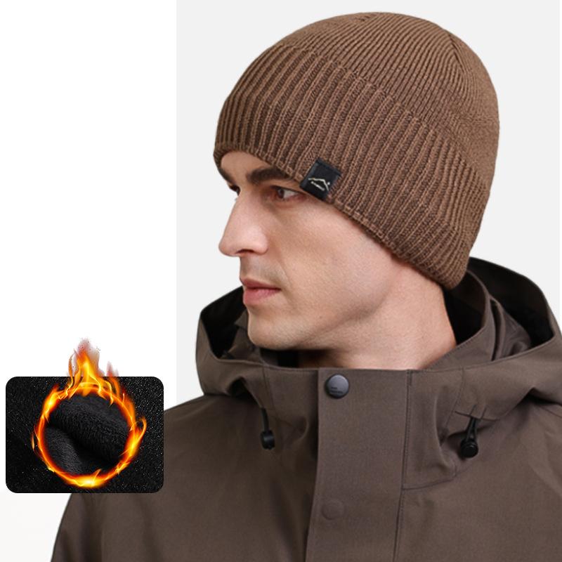 Knitted Hat Men's Autumn Winter Warm Cold-Proof Fleece Hat Outdoor Cycling Sports Cold-Proof Cap