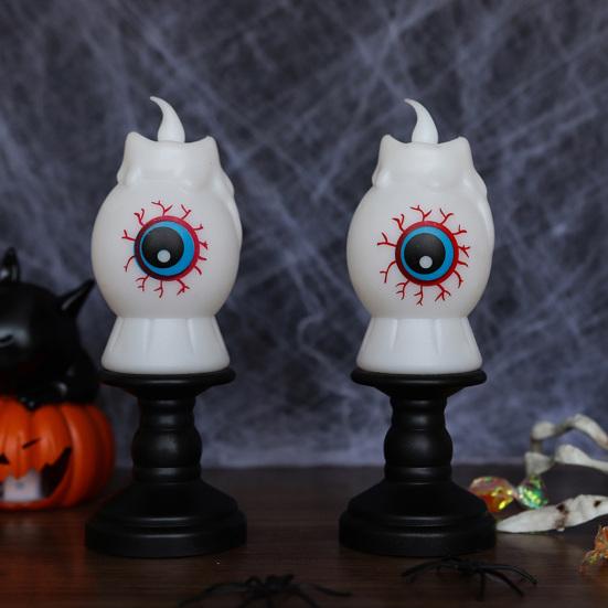 Halloween Lamp Decoration Light-up Black Cat on Pumpkin Statue Spooky Eyeball/Skull/Pumpkin Candle Holder with LED Light for Halloween Tabletop Decor