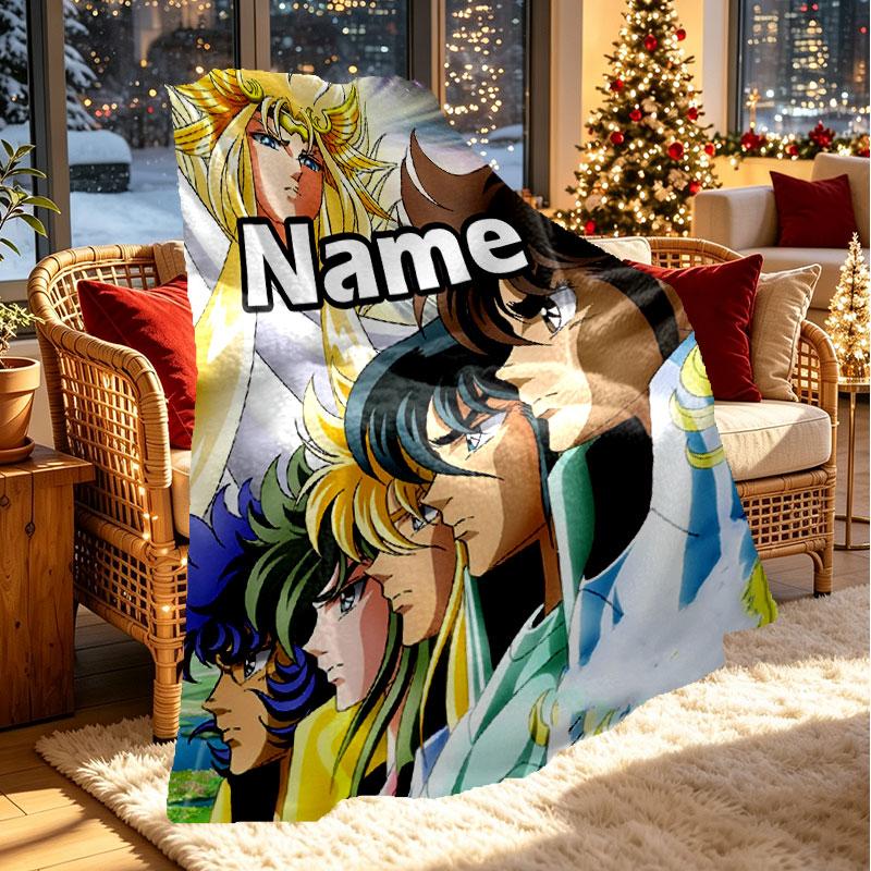 Custom Name Personalized Saint Seiya Print Blanket, Home Decor, Bedroom, Sofa, Camping, Couch, Gifts for Birthday Christmas