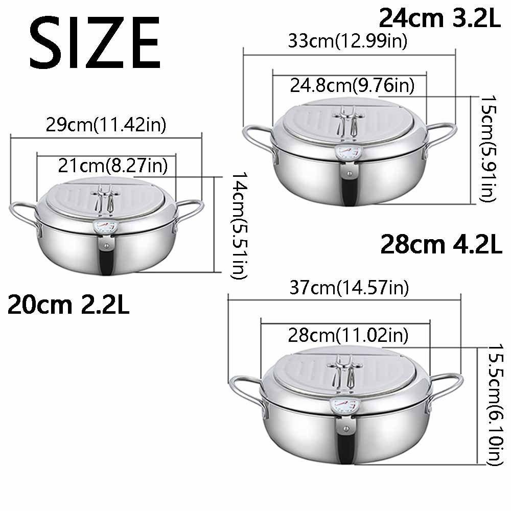 2.2/3.2/4.2L Deep Frying Pot with Thermometer Fryer Pot Mini Cooking Fryer  French Fries Frying