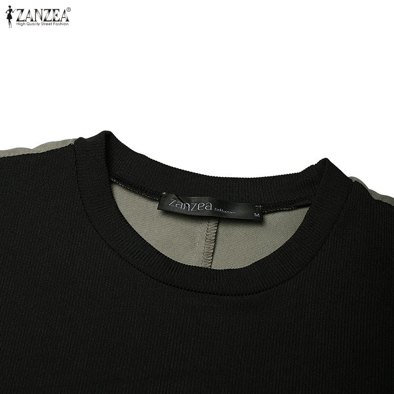 ZANZEA Women Casual Round Neck Long Sleeve Loose Patchwork Long Dress
