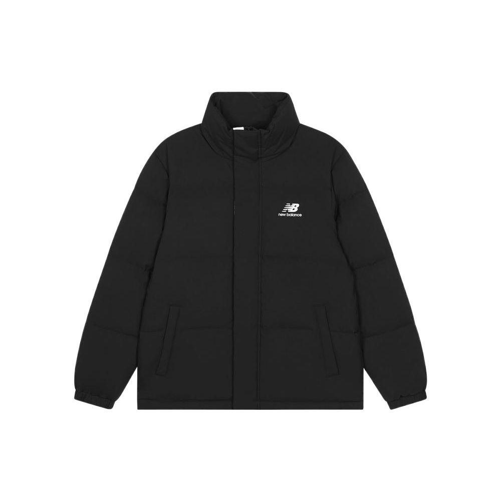 

New Balance сплошной цвет с логотипом и воротником-стойкой на молнии, пуховик, мужская верхняя одежда, черный AMJ23345-BK