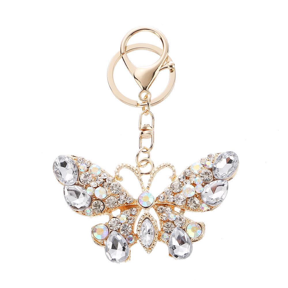 European & American Creative Rhinestone Butterfly Keychain: Unique Metal Moth Insect Charm for Backpack