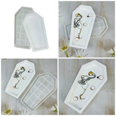 Molde de caixa de bugigangas de caixão de Halloween, moldes de silicone de resina epóxi feitos à mão, organizadores de recipientes de armazenamento de joias de fundição