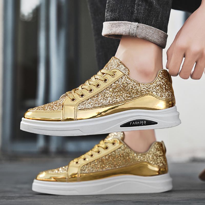 Fashion 2025 Fashion Men Sneakers Male Gold Luxury Glitter Shoes Streetwear Hip Hop Casual shoes Chaussures Homme
