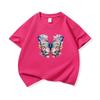 Kids Cotton T Shirt Blue Colorful Floral Butterfly Print Crew Neck Short Sleeve Tee Casual Boys Girls Summer Tops