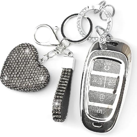Key Fob Cover With Diamond Keychain Fit For Hyundai Car Key Holder Case Compatible With Hyundai     Sonata Santa Fe Tucson Smart Remote Key