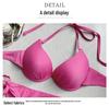 Rose Red Three-Piece Swimsuit Bikini with Underwire for Small Chest