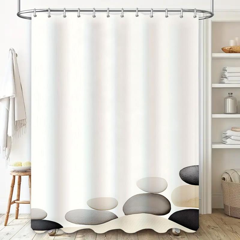 Bath Mat Decorative Printing Shower Curtain Set Waterproof Home Bathroom Decoration Modern Geometric Pattern Stone Balancing Des