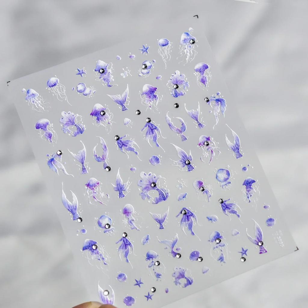 Laser Sliver Star Ocean Dolphin Whale Shoal of Fish Bubbles Sea Marine Organisms Nail Art Sticker Self Adhesive Manicure Decal