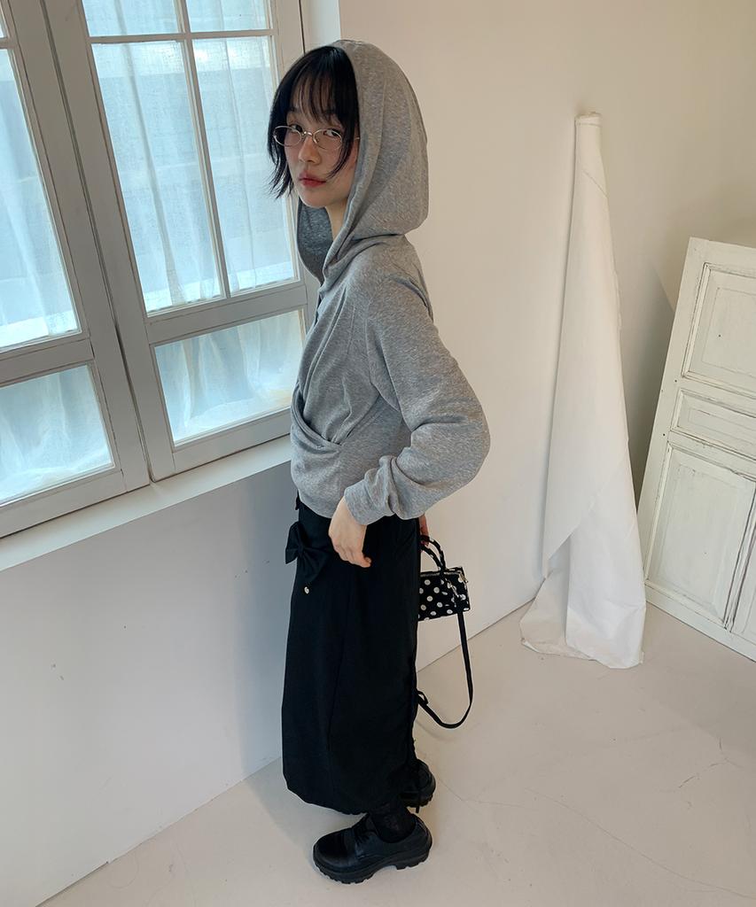 RONRON Ribbon Pocket Shirring Bermuda Pants Black