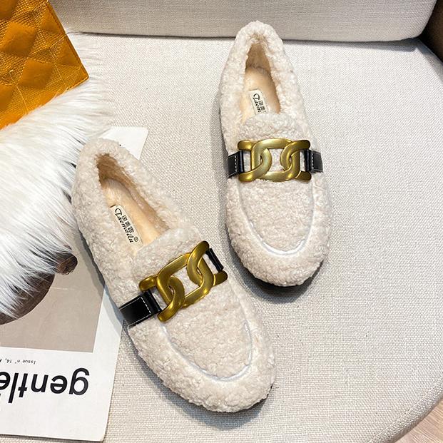 

Мода 2025 Бренд Металлическая Цепь Овечья Шерсть Мокасины Женские Флис Кроссовки Зимняя Обувь Женские Теплые Шерстяные Лоферы Большой Размер Меховые Балетки Женские 4.5