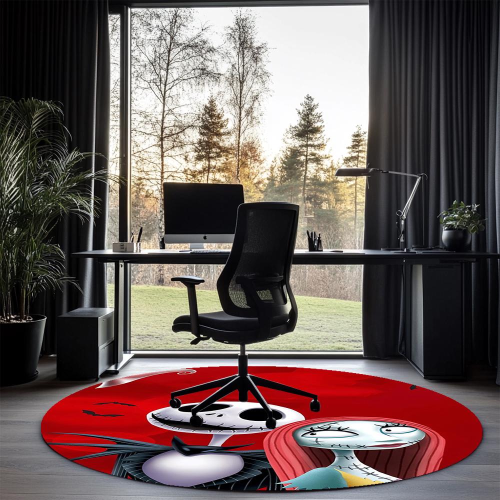 The Nightmare Before Christmas Printed Round Rug Carpet Chair Rug Area Rug Entryway Doormats,for Office Chair Living Room Bedroom Kitchen Room.