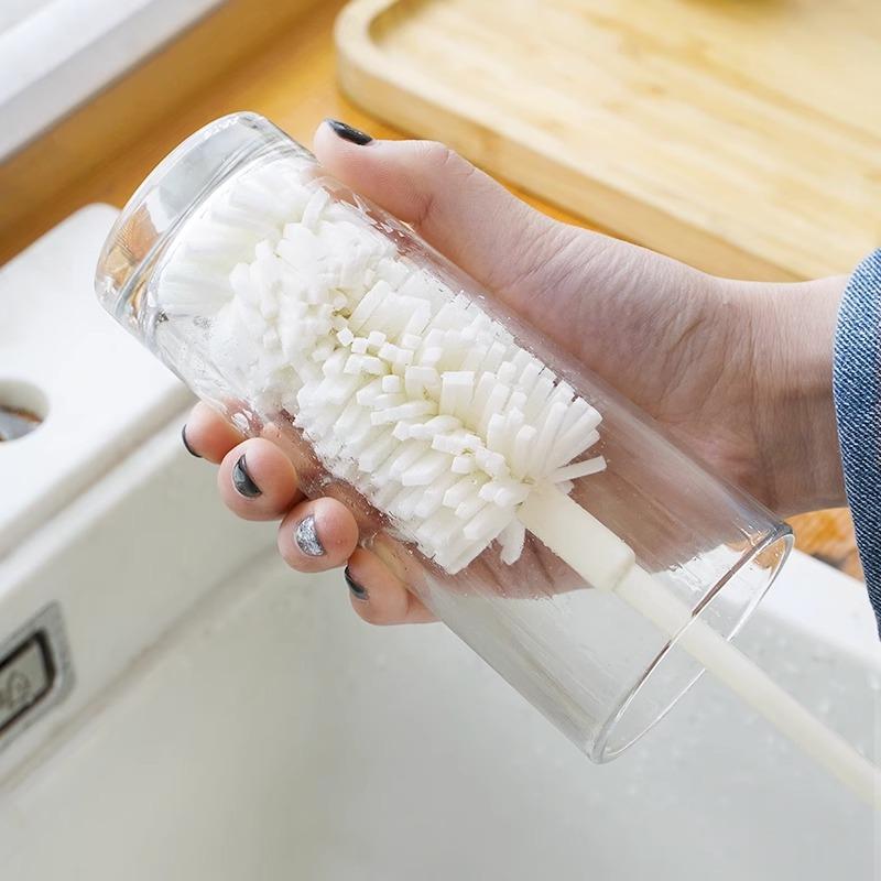 1pc Long Handle 360 Rotating Cup Brush Baby Bottles Nipples Soft White Silicone Bristles Tea Stain Cleaner Glassware Kitchen Too