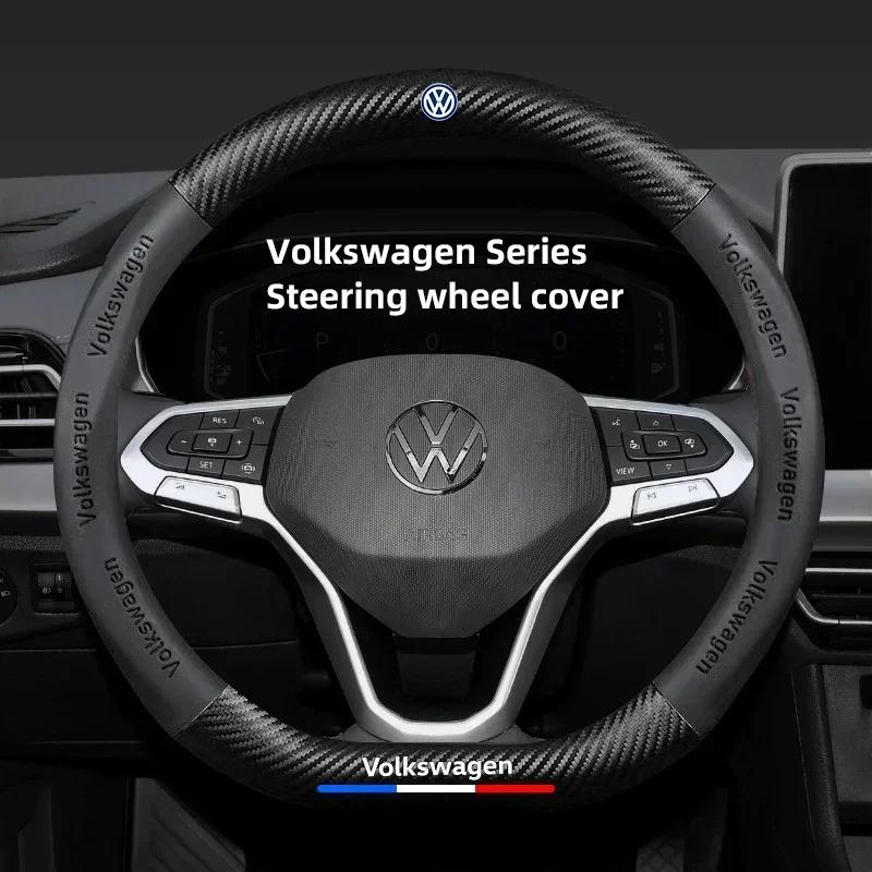 ZCKOT1 38CM Anti Slip Car Steering Wheel Cover Carbon Fibre Texture For VW GTI Polo Golf Passat Tiguan Arteon Touareg CC Taigo Caddy