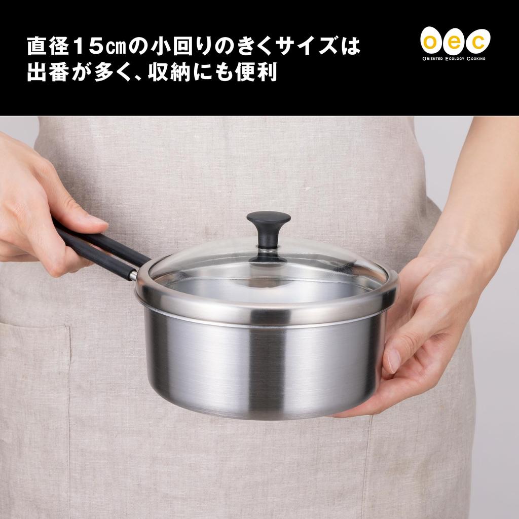 Kai Corporation Minimalist with Glass High Heat Designed by Masayo Waki DY5207 Saucepan, 15cm, Lid, Gas/Induction Compatible, Conduction, O.E.C.