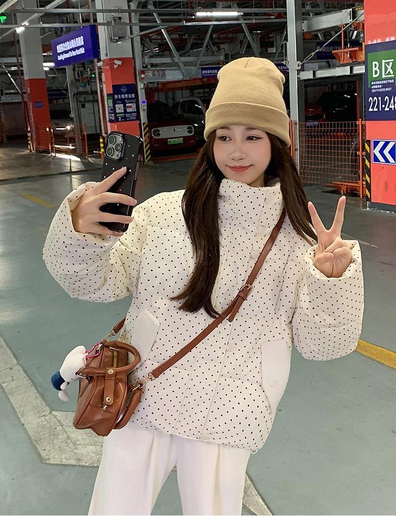 Short Dot Thickened Warm Cotton-padded Coat Jacket with Velvet Lapel