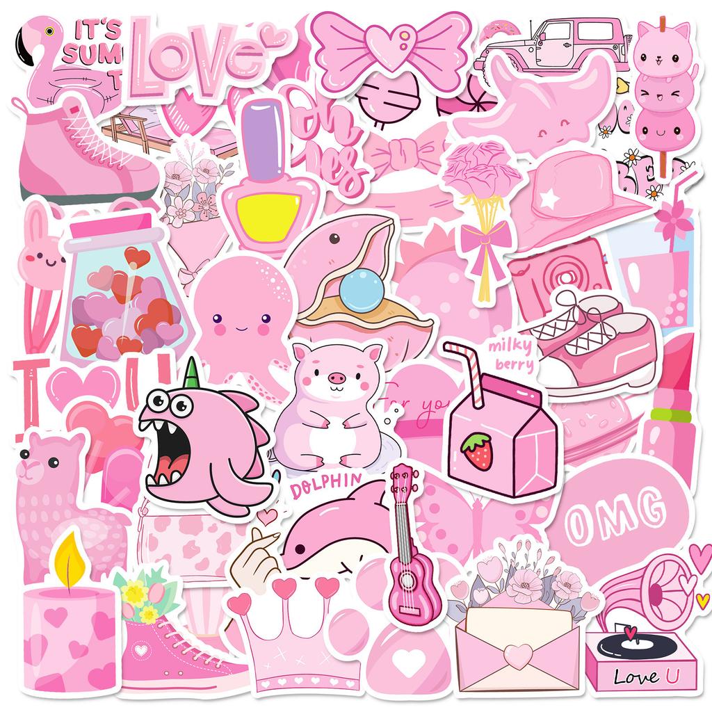 50 Colors Mixed and Matched Alpaca Pink Stickers New Products, Fresh Vsco Mobile Phone Case Stickers