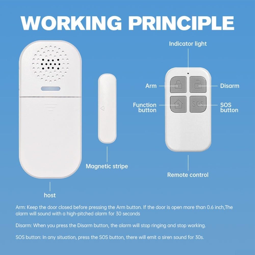 Système d'alarme de porte sans fil de 130 dB avec volume réglable et télécommande pratique