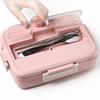 1 Piece Pink Kitchen Sticks Lunch Box With Spoon Kitchen Container For Storing Wheat Dishwasher Time Children Children School Office Bento Bento Box |