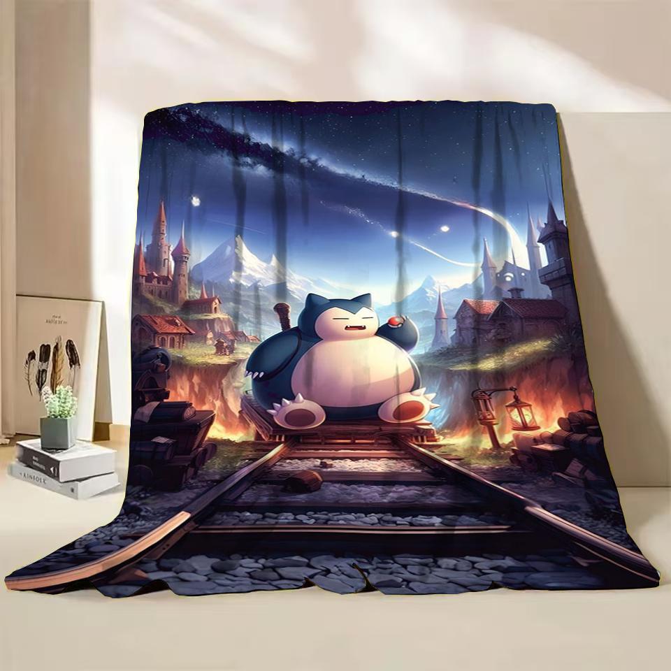 Pokemon Snorlax Flanelová Nadýchaná Fleece Deka pro Domov Ložnici Postel Pohovku Kancelář Dětská Přikrývka Dospělá Měkká Deka Dětský Roztomilý Dárek