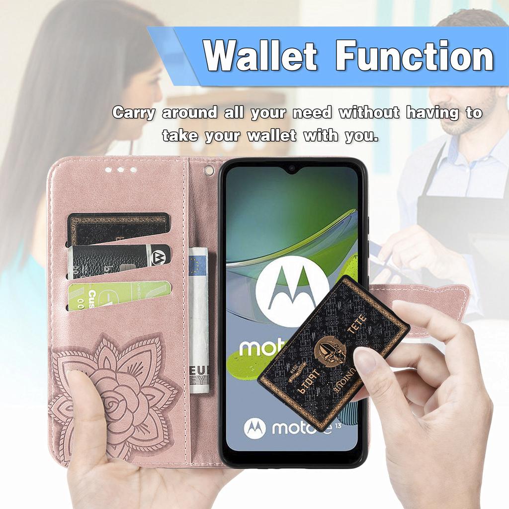 For Motorola Moto E13 4G Imprinted PU Leather Wallet Phone Case Anti-drop Stand Cover
