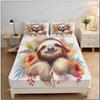 Sloth Sunflower Fitted Sheet, Animals Bed Sheets Wrinkle Shrinkage Room Decor for Teens Boys Girls Home Textileextile369
