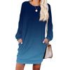 Women's Gradient Printed Fashionable Long-sleeved Round-neck Pocket Dress