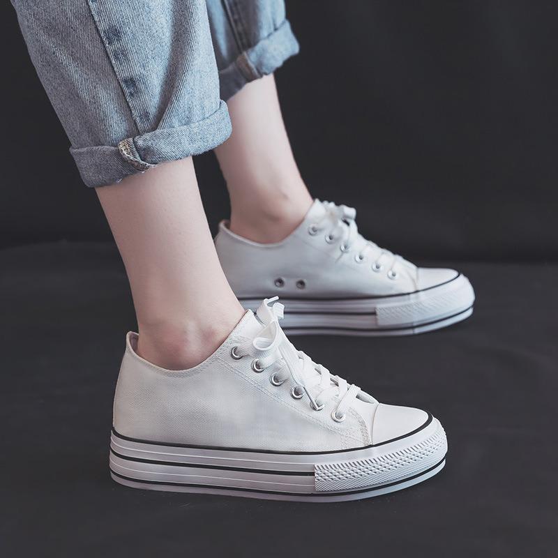 Spring new thick-soled inner height-increasing canvas shoes women's retro versatile classic little white shoes cloth shoes college style muffin shoes