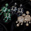 Silver Needle Rhinestone Flower Water Drop Tassel Earrings - Light Luxury High-End Court Style for Women.
