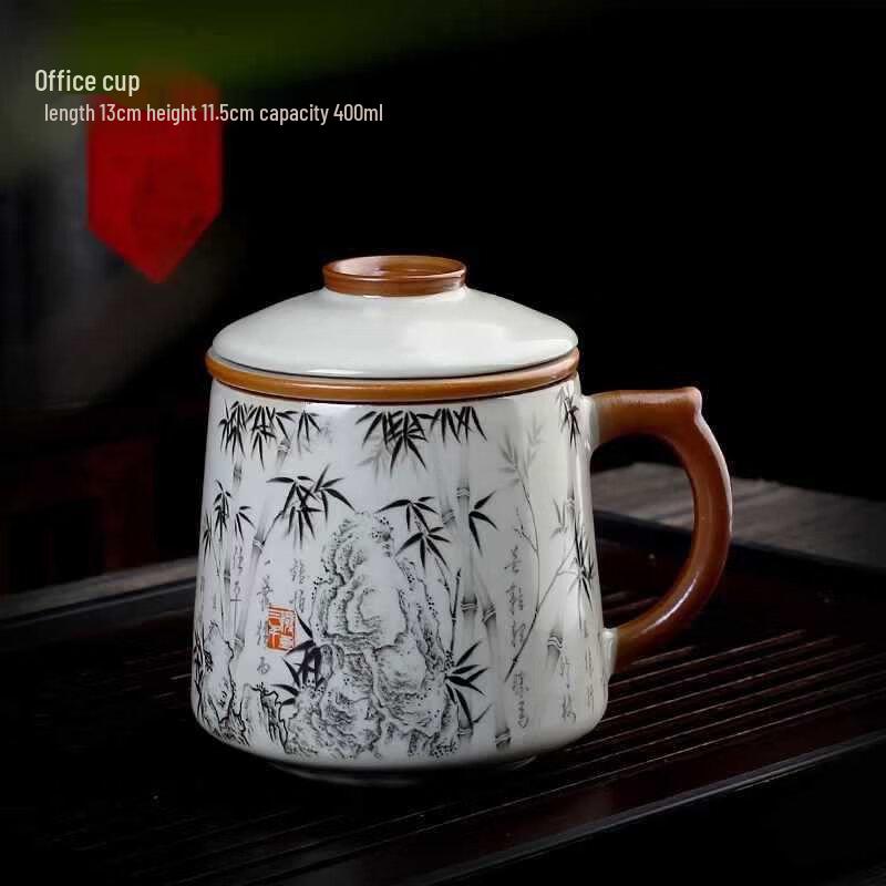 Ru Kiln Ceramic Office Teacup with Lid