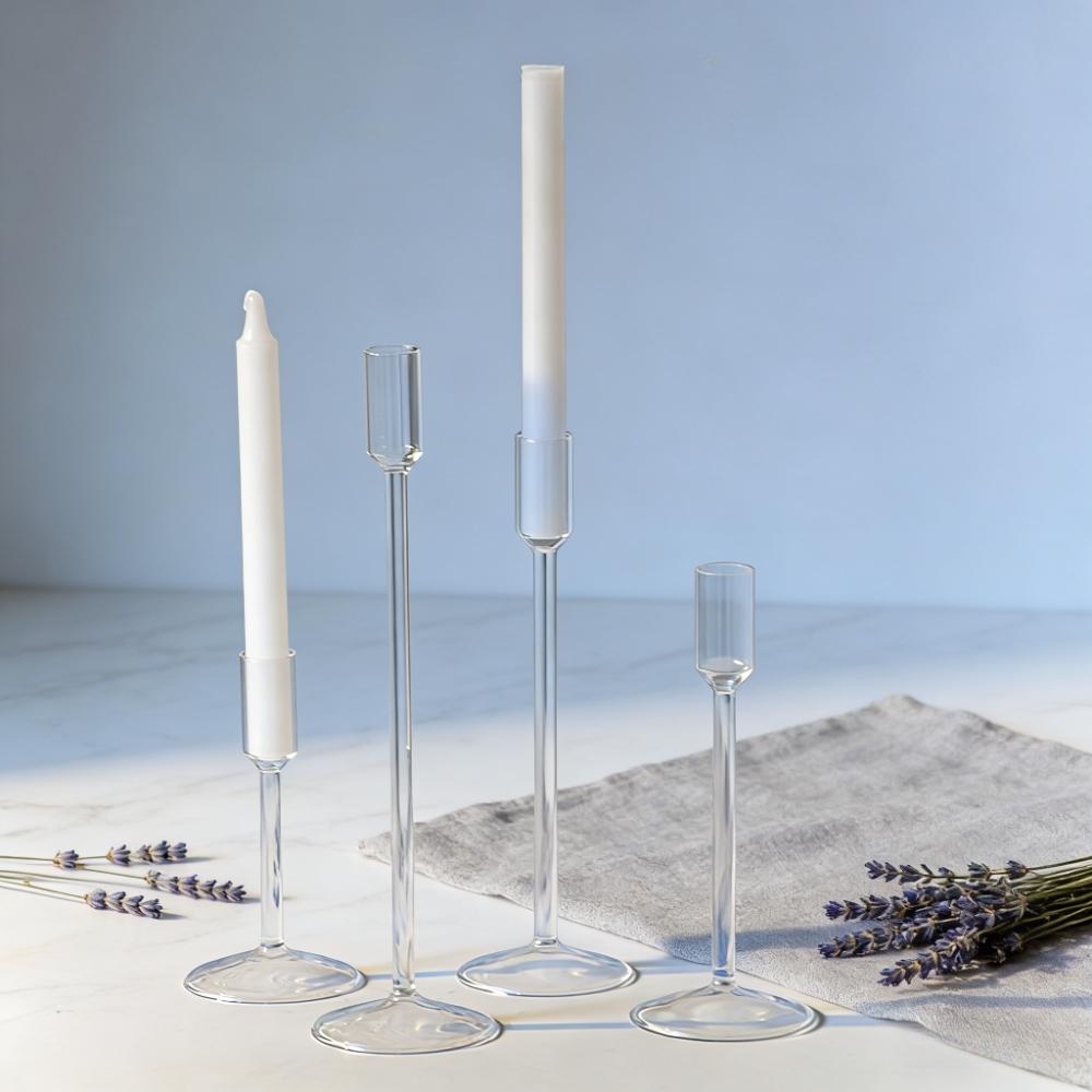 Nordic Minimalism Clear Glass Candle Holder Table Decor Party Supplies Tabletop Candle Holders Candlelight Dinner Props