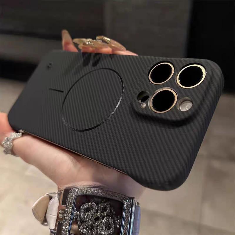 Carbon Fiber Texture Phone Case IPhone 16 Pro Max With Fine Ring Magnetic Snap-On Design
