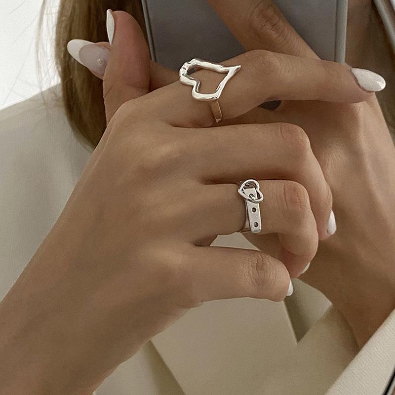 ANENJERY Love Heart Thai Inele de argint pentru femei Dainty Open Rings Bijuterii Cadouri