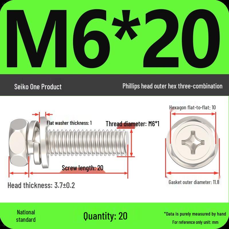 Concave Head Hexagon Combination Bolt Set with Spring Washer and Gasket - 3 Pieces