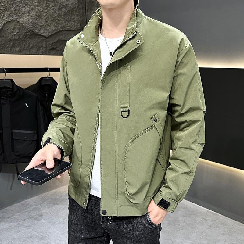 Pánská bunda na jaro a podzim Nová bunda se stojáčkem pro mladé muže Volné ležérní jednobarevné jarní a podzimní oblečení pro muže